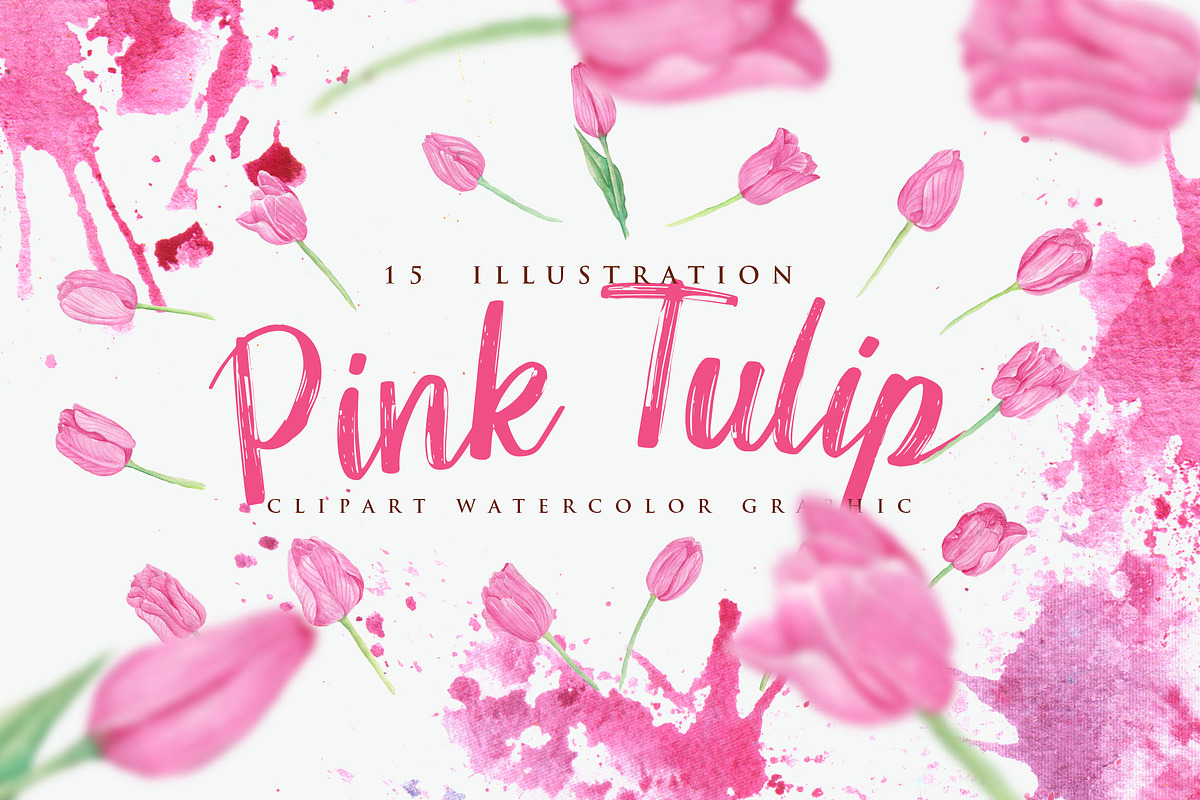 Pink Tulip Flower Watercolor in Illustrations - product preview 8