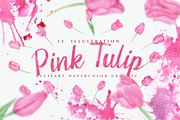 Pink Tulip Flower Watercolor