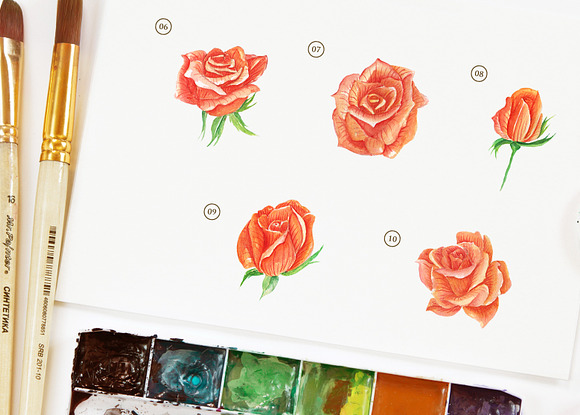 Rose Orange Flower Watercolor in Objects - product preview 2