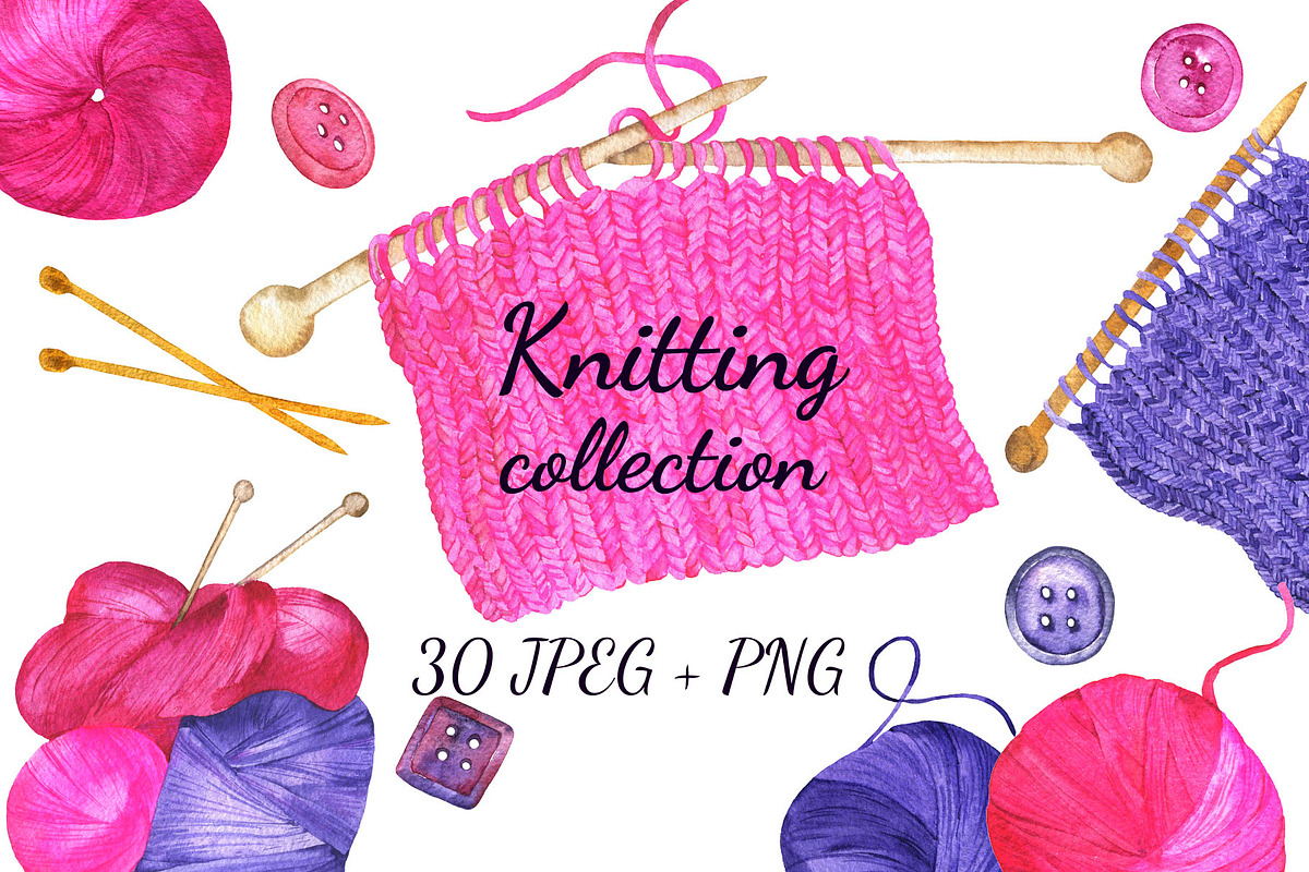 Knitting watercolor collection in Illustrations - product preview 8