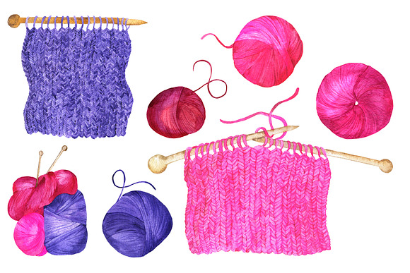 Knitting watercolor collection in Illustrations - product preview 1