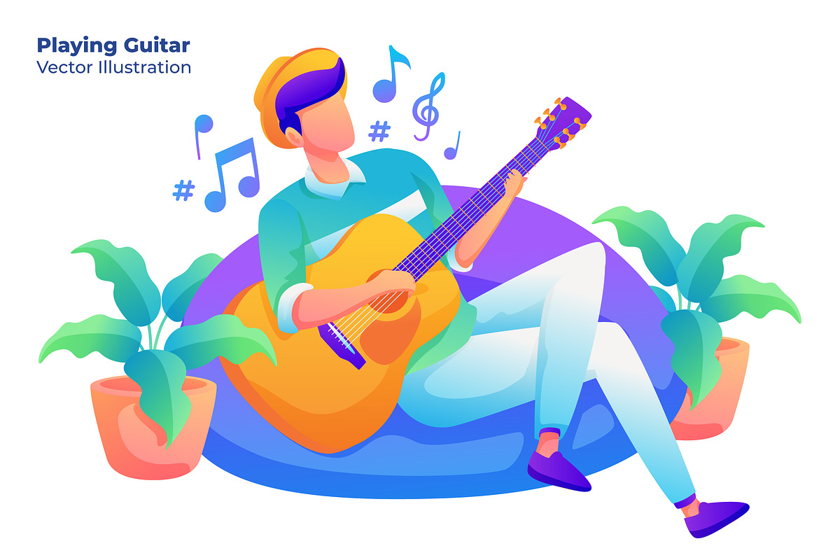 Playing Guitar - Vector Illustration in Illustrations - product preview 8