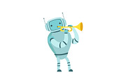 Cute Robot Musician Playing Trumpet