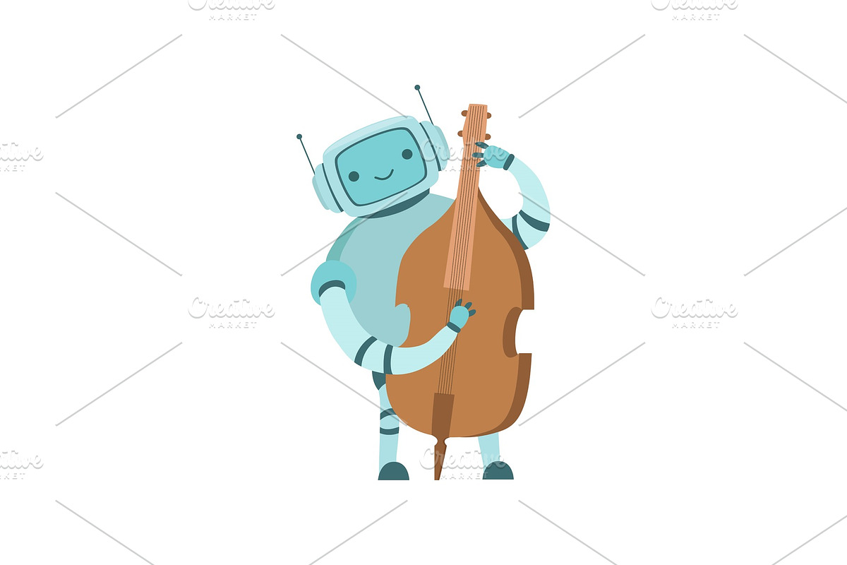 Cute Robot Musician Playing Cello in Illustrations - product preview 8