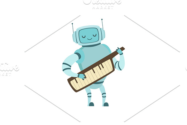 Cute Robot Musician Playing on