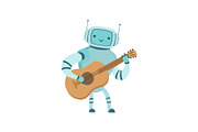 Cute Robot Musician Playing Guitar