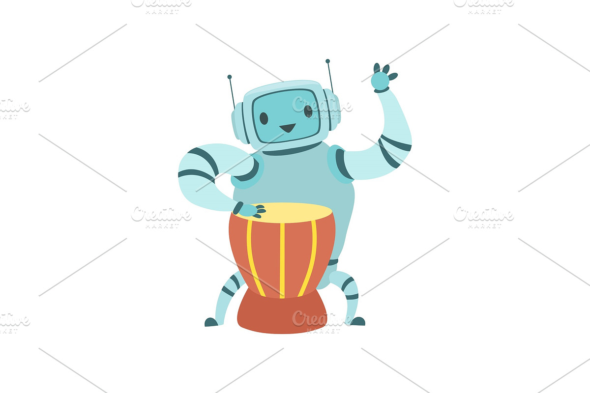 Cute Robot Musician Playing Ethnic in Illustrations - product preview 8