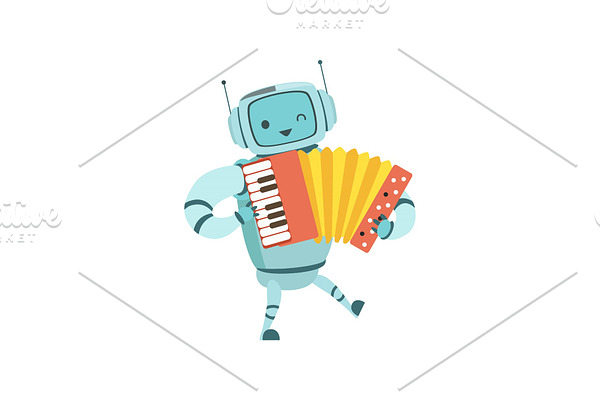 Cute Robot Musician Playing