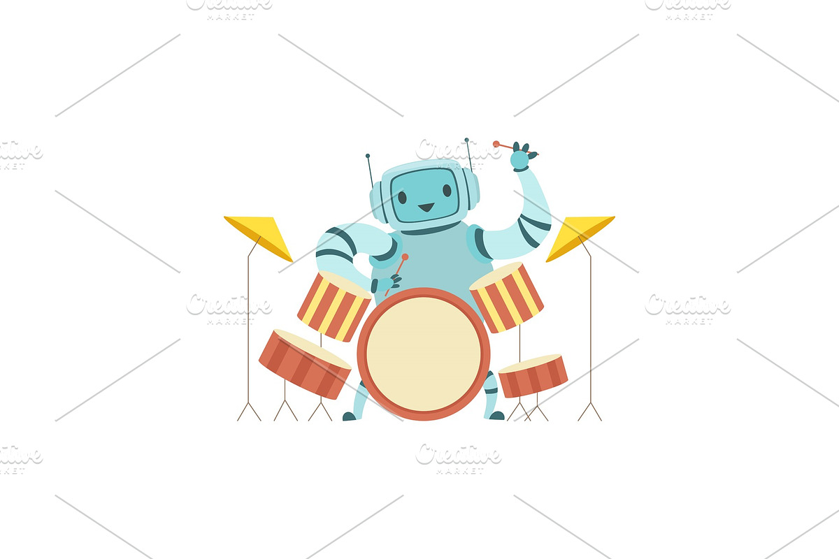 Cute Robot Musician Playing Drums in Illustrations - product preview 8