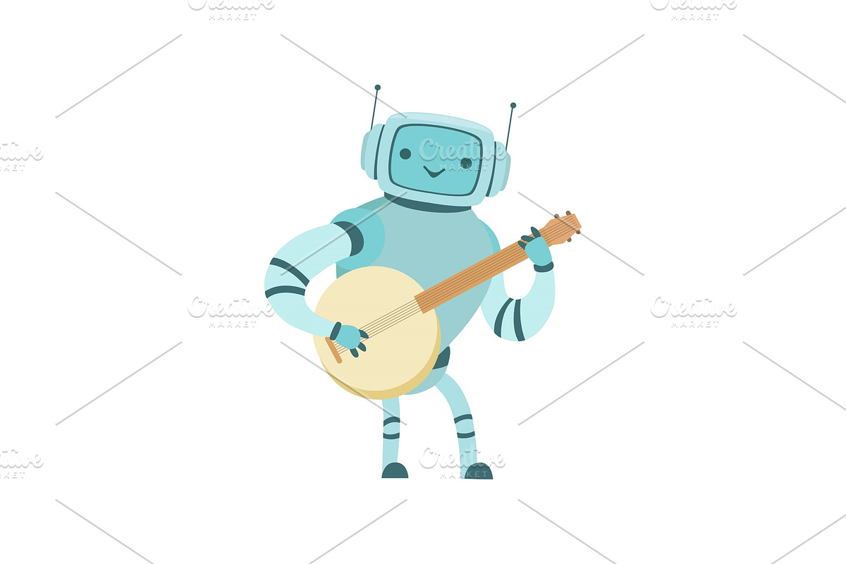 Cute Robot Musician Playing Banjo in Illustrations - product preview 8