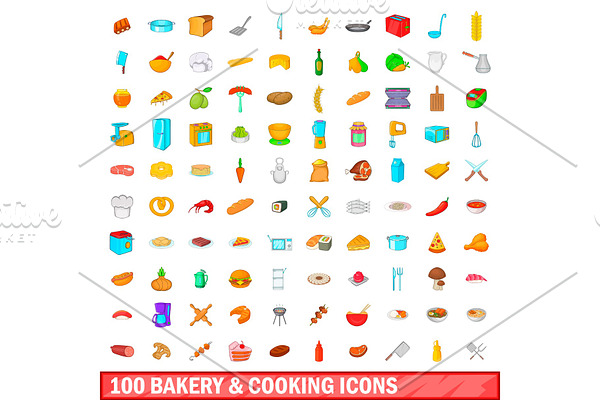 100 bakery and cooking icons set