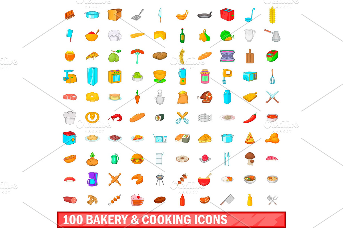 100 bakery and cooking icons set in Illustrations - product preview 8