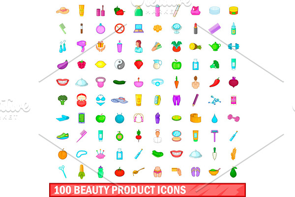 100 beauty product icons set