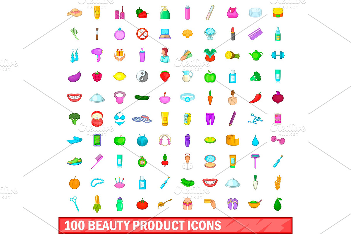 100 beauty product icons set in Illustrations - product preview 8