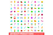 100 beauty product icons set