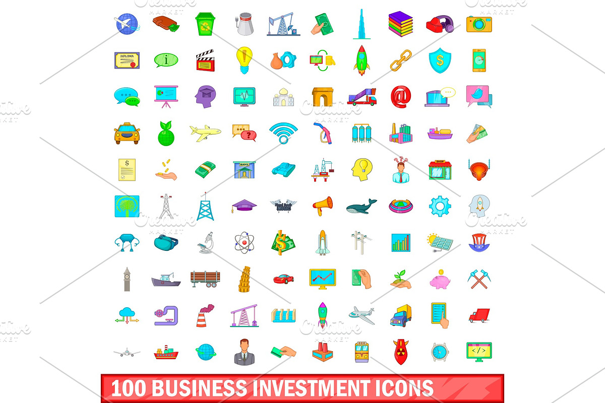 100 business investment icons set in Illustrations - product preview 8