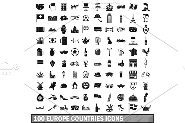 100 europe countries icons set in