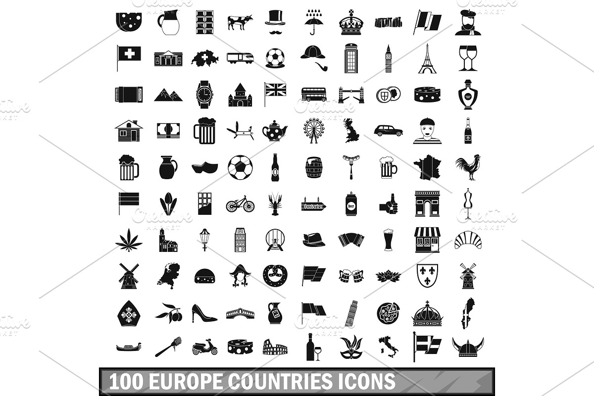 100 europe countries icons set in in Illustrations - product preview 8