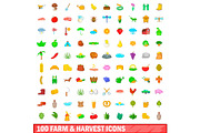 100 farm and harvest icons set