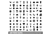 100 food icons set in simple style
