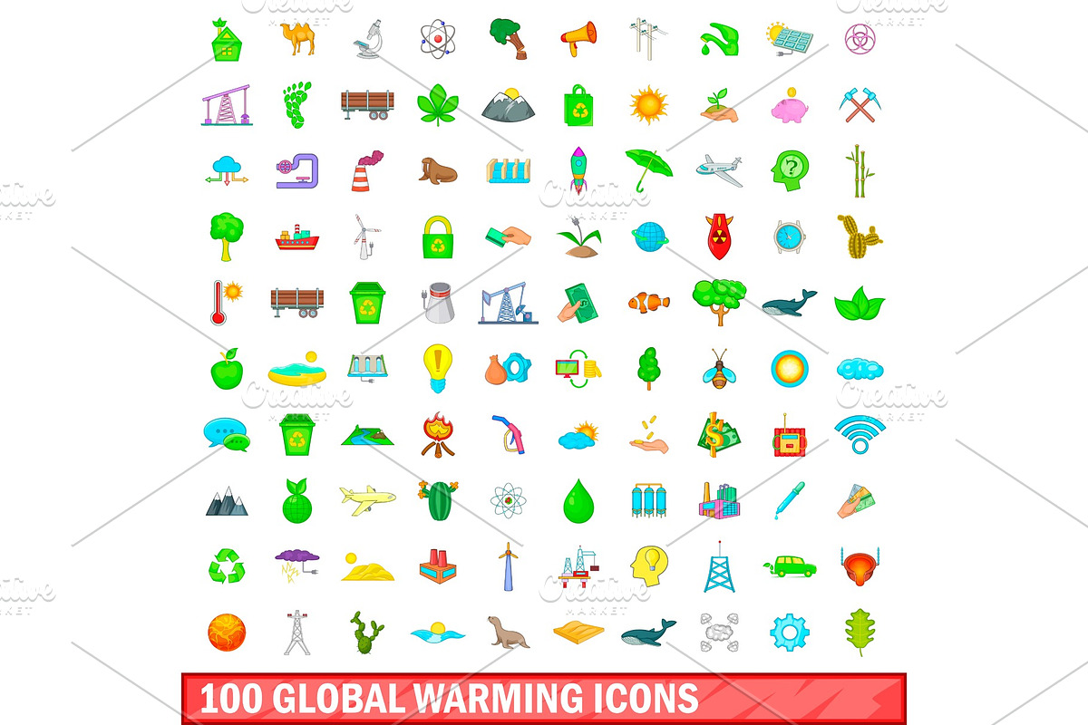 100 global warming icons set in Illustrations - product preview 8