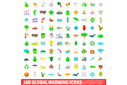 100 global warming icons set