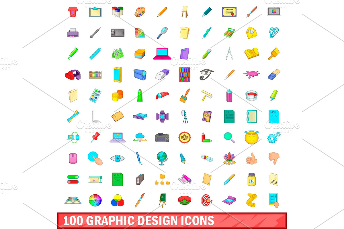 100 graphic design icons set in Illustrations - product preview 8
