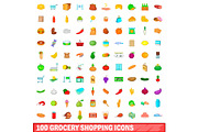 100 grocery shopping icons set