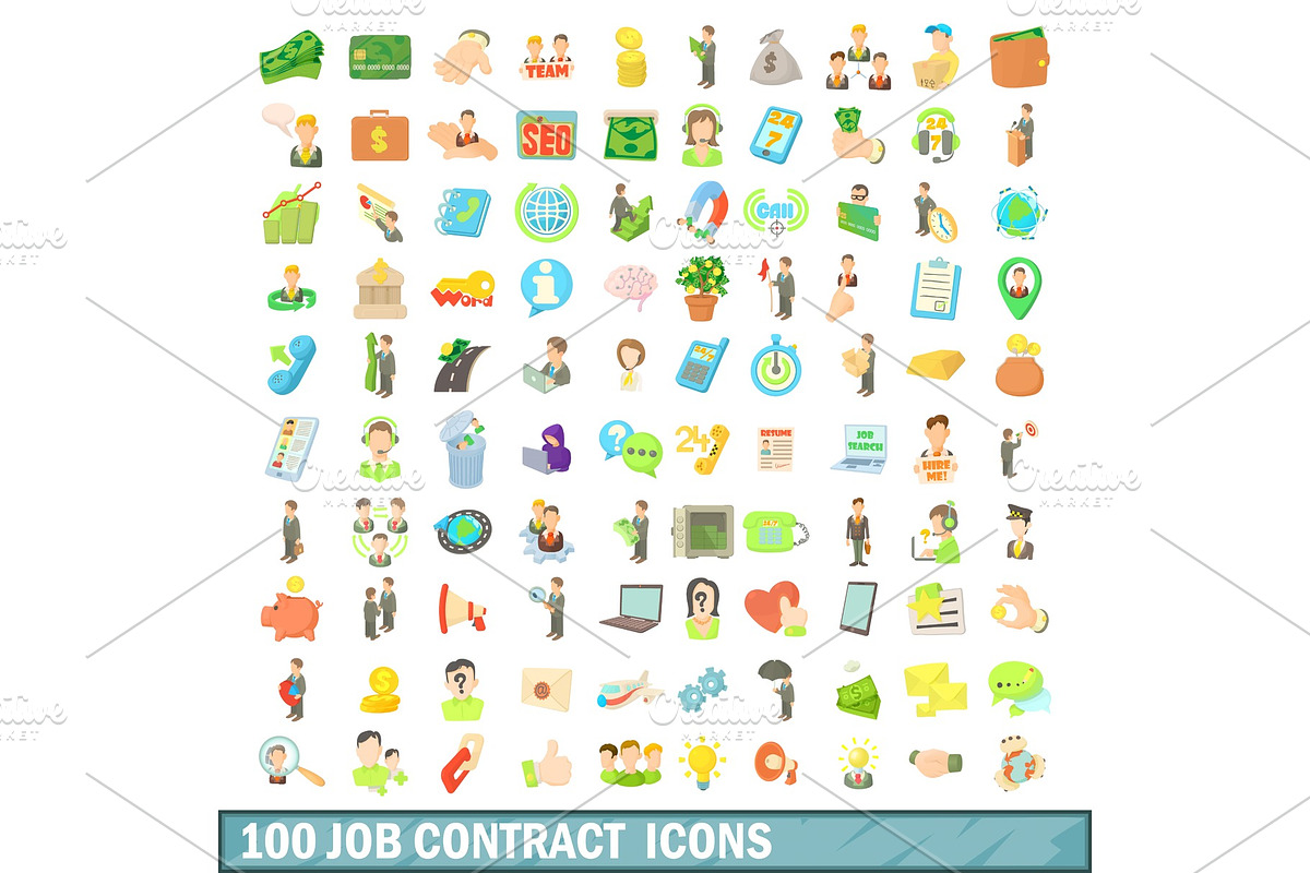 100 job contract icons set, cartoon in Illustrations - product preview 8