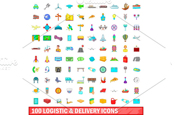 100 logistic and delivery icons set