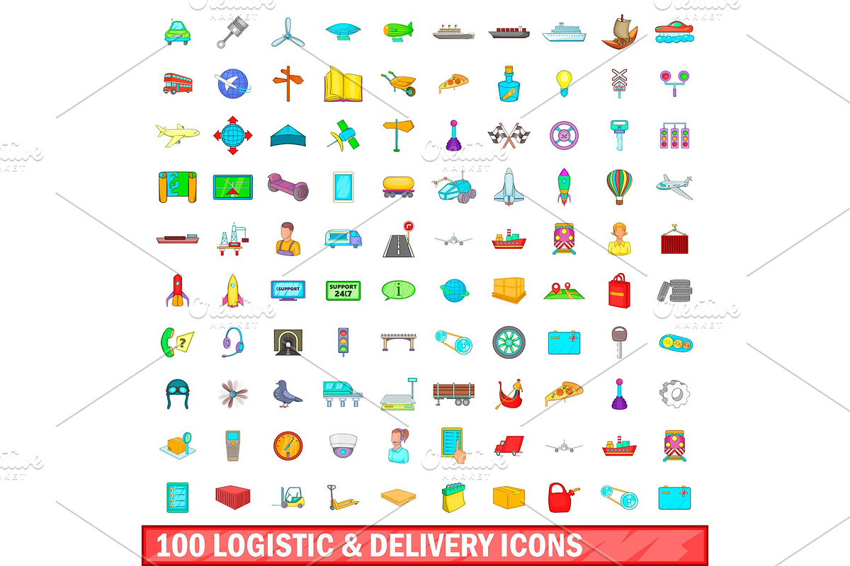 100 logistic and delivery icons set in Illustrations - product preview 8