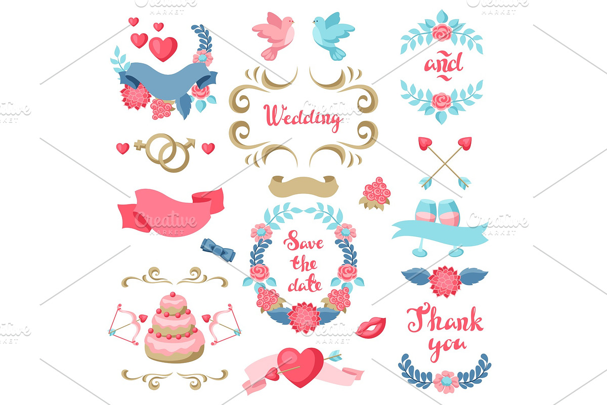 Set of various wedding frames and in Illustrations - product preview 8