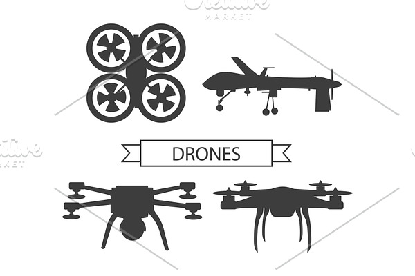Set Drone Icons Isolated Unmanned