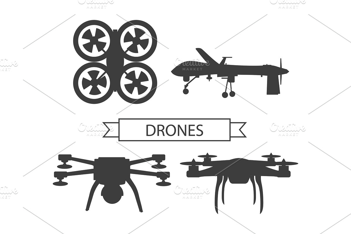 Set Drone Icons Isolated Unmanned in Illustrations - product preview 8
