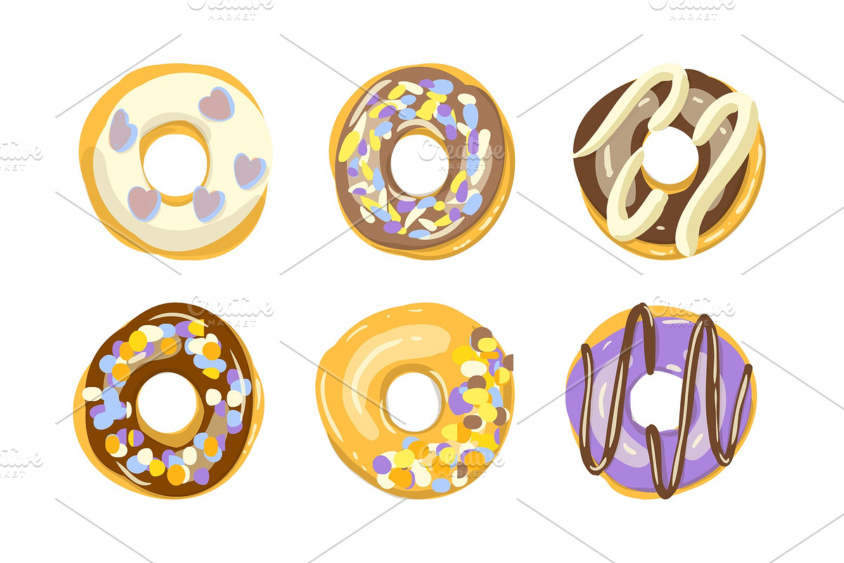Set of six color donuts isolated in Illustrations - product preview 8
