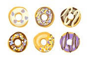 Set of six color donuts isolated