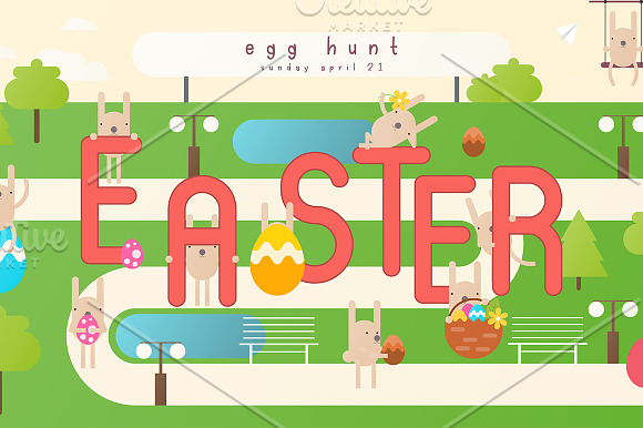 Easter Egg Hunt on Park Map in Illustrations - product preview 2