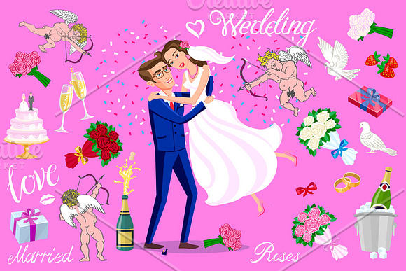 set vector Just married, newlyweds, in Graphics - product preview 1