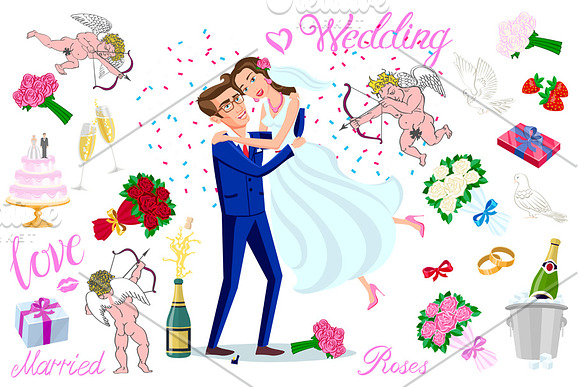 set vector Just married, newlyweds, in Graphics - product preview 2