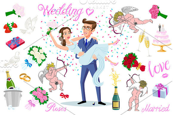set vector Just married, newlyweds in Graphics - product preview 2