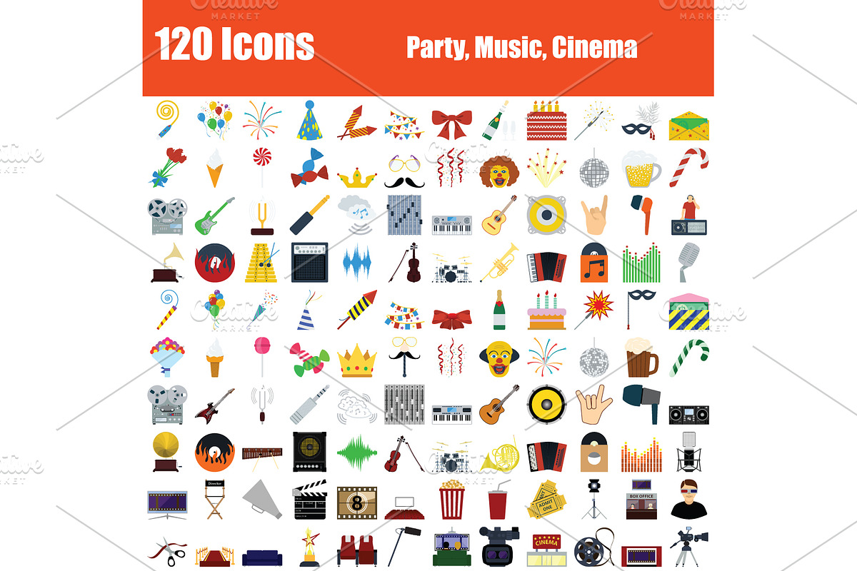 Set of 120 Icons Party, Music, Cinem in Icons - product preview 8