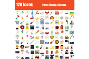 Set of 120 Icons Party, Music, Cinem