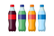 Plastic beverage bottles icon set.