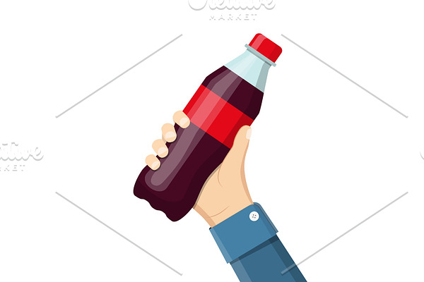 Bottle of soda hold in hand.