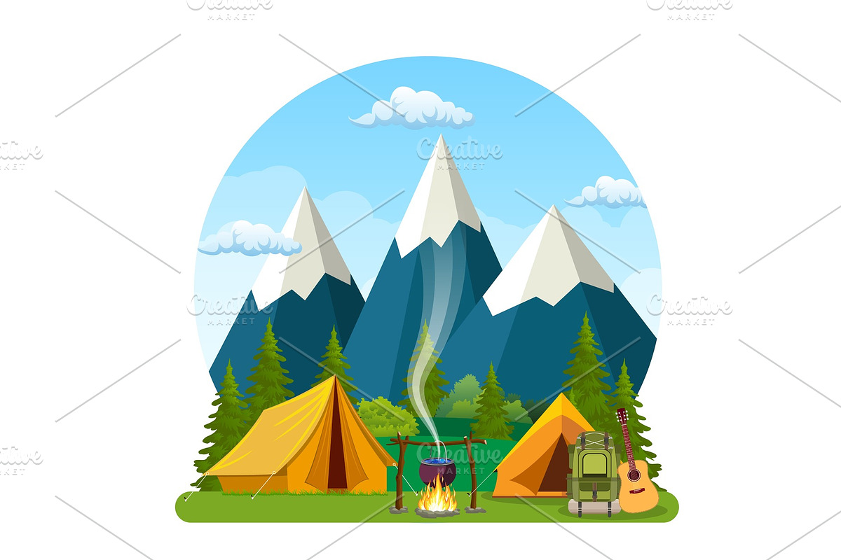 Summer camp. Landscape with yellow in Illustrations - product preview 8