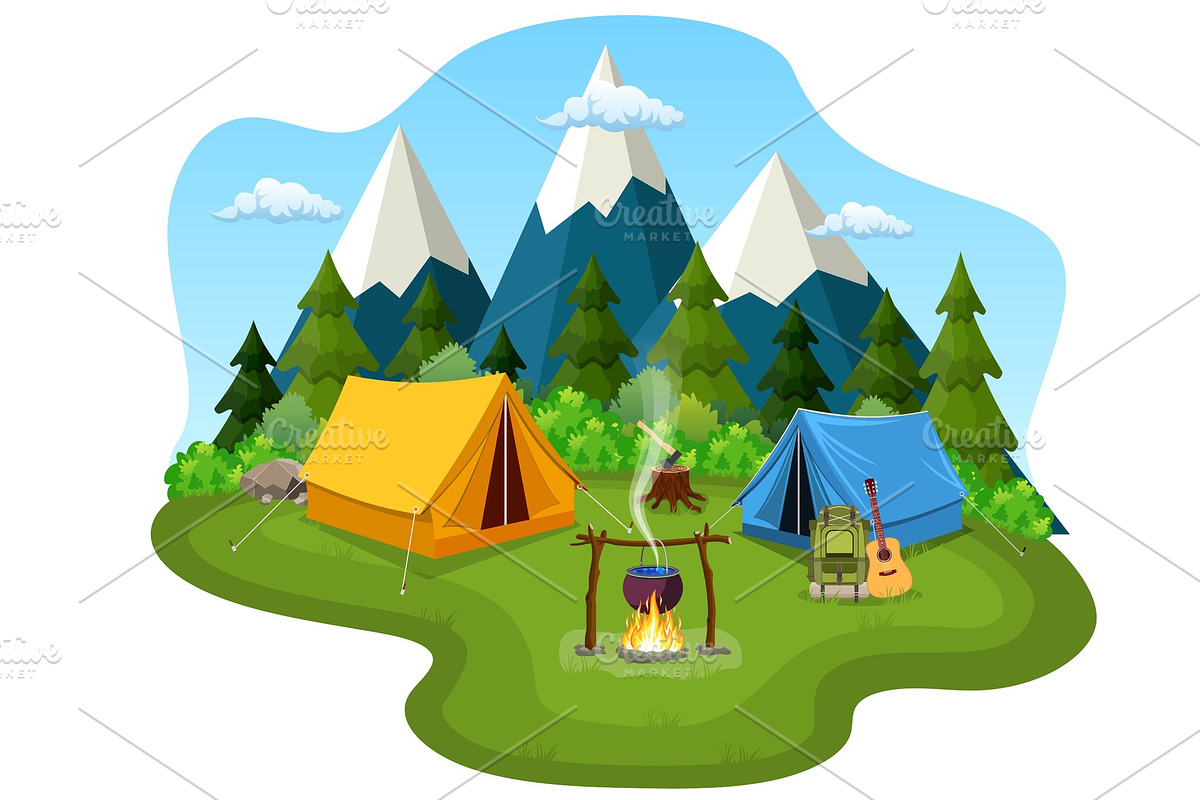 Tourist tent under the moon and in Illustrations - product preview 8
