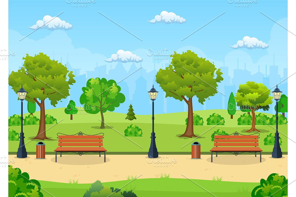 Bench with tree and lantern in the in Illustrations - product preview 8