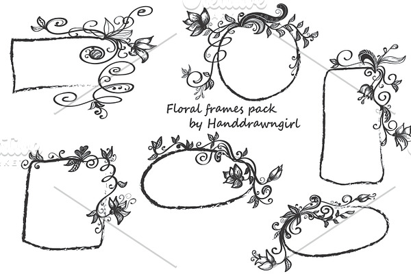 Hand drawn floral frames pack