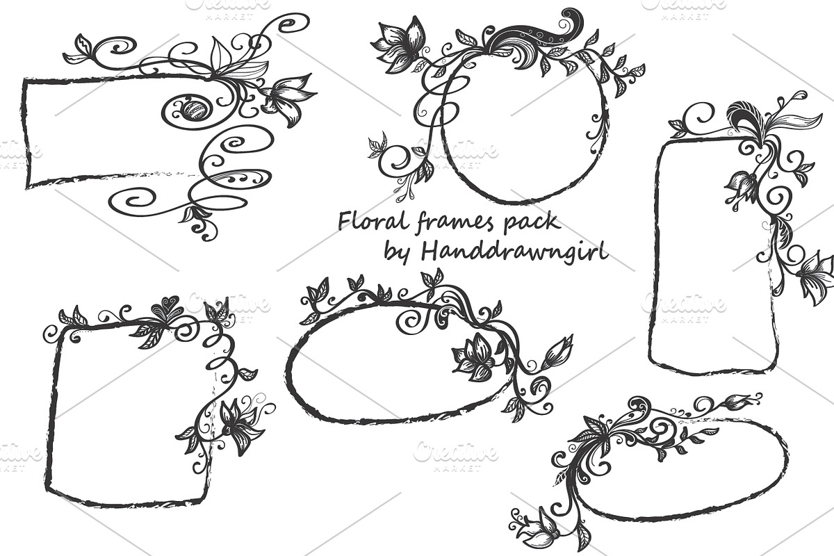 Hand drawn floral frames pack in Objects - product preview 8
