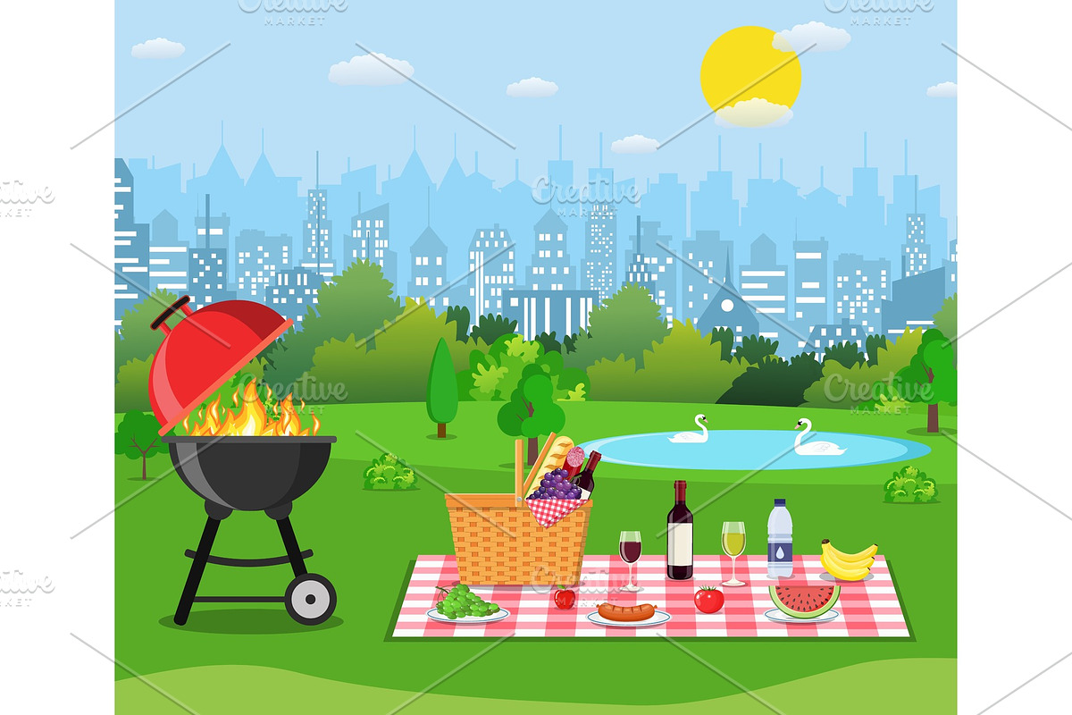 Summer picnic concept with basket, in Illustrations - product preview 8